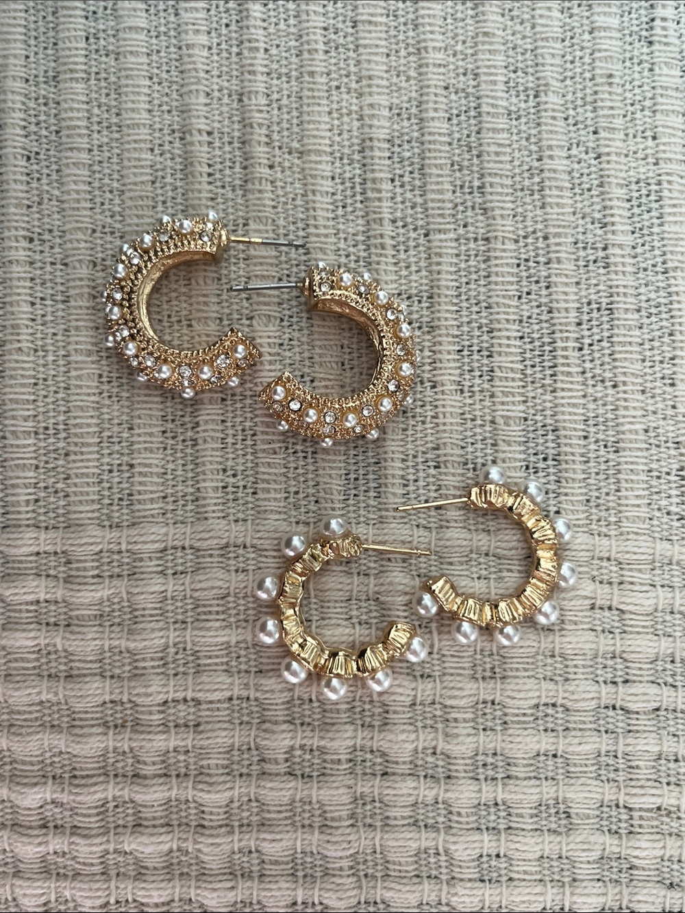 Gold Pearl & Crystal Hoop Earrings - Women Jewelry